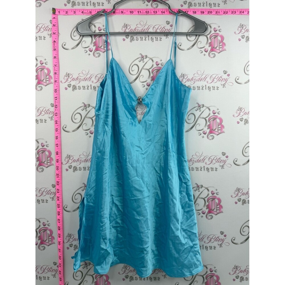 Silk and Satin dress rhinestone diamond Aqua Slip Dress with Keyhole Detail